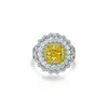 Daisy Flower Vivid Yellow Diamond Crystalline Wedding Anniversary Halo Ring