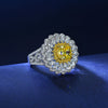 Daisy Flower Vivid Yellow Diamond Crystalline Wedding Anniversary Halo Ring