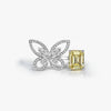 Butterfly with Canary Diamond Crystalline Super Luxury Halo Ring Best Three Stone Wedding Ring