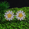 Daisy Flower Vivid Yellow Diamond Crystalline Wedding Anniversary Halo Earring, Best Halo Earring