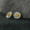 Daisy Flower Vivid Yellow Diamond Crystalline Wedding Anniversary Halo Earring, Best Halo Earring