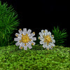 Daisy Flower Vivid Yellow Diamond Crystalline Wedding Anniversary Halo Earring, Best Halo Earring