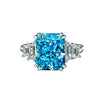 Rectangle Vivid Blue Topaz Wedding Anniversary Ring, Best Three Stone Ring