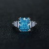 Rectangle Vivid Blue Topaz Wedding Anniversary Ring, Best Three Stone Ring