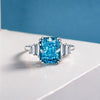 Rectangle Vivid Blue Topaz Wedding Anniversary Ring, Best Three Stone Ring