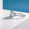 Rectangle Vivid Blue Topaz Wedding Anniversary Ring, Best Three Stone Ring