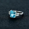 Rectangle Vivid Blue Topaz Wedding Anniversary Ring, Best Three Stone Ring