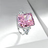 Asscher Vivid Pink Diamond Crystalline Wedding Anniversary Ring, Super Luxury Best Three Stone Ring