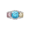 Vivid Colorful Diamond Crystalline Wedding Anniversary Ring, Best Three Stone Ring