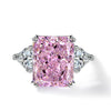 Asscher Vivid Pink Diamond Crystalline Wedding Anniversary Ring, Super Luxury Best Three Stone Ring