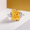 Vivid Yellow Diamond Crystalline Wedding Anniversary Ring, Supper Luxury Three Stone Ring