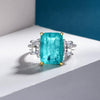 925 Silver Paraiba Blue Three Stone Ring, Ocean Blue Ring, Best Engagement Ring