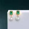 Green Lab-Created Emerlad w Pearl Earring Luxury Jewelry Best Jewelry Gift