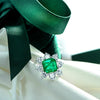 925 Silver Green Lab-Created Emerald Florial Halo Ring, Vivid Green Halo Ring, Best Engagement Ring