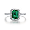 925 Silver Green Lab-Created Emerald Halo Ring, Vivid Green Halo Ring, Best Engagement Ring