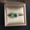 Lab-Created Emerald Halo Ring 925 Silver , Vivid Green Halo Ring, Best Engagement Ring