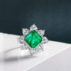 925 Silver Green Lab-Created Emerald Florial Halo Ring, Vivid Green Halo Ring, Best Engagement Ring