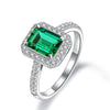 925 Silver Green Lab-Created Emerald Halo Ring, Vivid Green Halo Ring, Best Engagement Ring