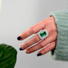 925 Silver Green Lab-Created Emerald Halo Ring, Vivid Green Halo Ring, Best Engagement Ring