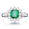 Lab-Created Emerald Halo Ring 925 Silver , Vivid Green Halo Ring, Best Engagement Ring