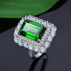 925 Silver Green Lab-Created Emerald Halo Ring, Vivid Green Halo Ring, Best Engagement Ring