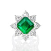 925 Silver Green Lab-Created Emerald Florial Halo Ring, Vivid Green Halo Ring, Best Engagement Ring