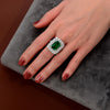 925 Silver Green Lab-Created Emerald Halo Ring, Vivid Green Halo Ring, Best Engagement Ring