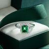 925 Silver Green Lab-Created Emerald Halo Ring, Vivid Green Halo Ring, Best Engagement Ring