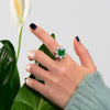 925 Silver Green Lab-Created Emerald Florial Halo Ring, Vivid Green Halo Ring, Best Engagement Ring