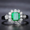 Lab-Created Emerald Halo Ring 925 Silver , Vivid Green Halo Ring, Best Engagement Ring