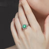 Lab-Created Emerald Halo Ring 925 Silver , Vivid Green Halo Ring, Best Engagement Ring