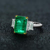 925 Silver Green Lab-Created Emerald Three Stone Ring, Vivid Green Halo Ring, Best Engagement Ring