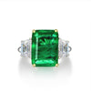 925 Silver Green Lab-Created Emerald Three Stone Ring, Vivid Green Halo Ring, Best Engagement Ring