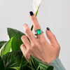 925 Silver Green Lab-Created Emerald Three Stone Ring, Vivid Green Halo Ring, Best Engagement Ring