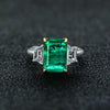 925 Silver Green Lab-Created Emerald Three Stone Ring, Vivid Green Halo Ring, Best Engagement Ring