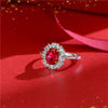 Genuine Lab-Grown Red Ruby Halo Ring Luxury Wedding Ruby Jewelry