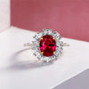 Genuine Lab-Grown Red Ruby Halo Ring Luxury Wedding Ruby Jewelry