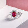 Genuine Lab-Grown Red Ruby Halo Ring Luxury Wedding Ruby Jewelry