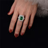 925 Silver Green Lab-Created Emerald Halo Ring, Vivid Green Halo Ring, Best Engagement Ring