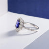 Genuine Lab-Grown Royal Blue Sapphire Ring, 925 Silver Luxury Halo Ring