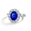 Genuine Lab-Grown Royal Blue Sapphire Ring, 925 Silver Luxury Halo Ring