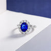 Genuine Lab-Grown Royal Blue Sapphire Ring, 925 Silver Luxury Halo Ring