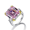 Asscher Vivid Pink Diamond Crystalline Wedding Anniversary Ring, Best Three Stone Ring