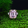 Asscher Vivid Pink Diamond Crystalline Wedding Anniversary Ring, Best Three Stone Ring