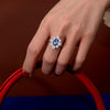 Genuine Lab-Grown Vivid Light Blue Sapphire Ring, 925 Silver Luxury Halo Ring, Best Engagement Ring