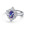 Genuine Lab-Grown Vivid Light Blue Sapphire Ring, 925 Silver Luxury Halo Ring, Best Engagement Ring