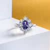 Genuine Lab-Grown Vivid Light Blue Sapphire Ring, 925 Silver Luxury Halo Ring, Best Engagement Ring