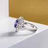 Genuine Lab-Grown Vivid Light Blue Sapphire Ring, 925 Silver Luxury Halo Ring, Best Engagement Ring